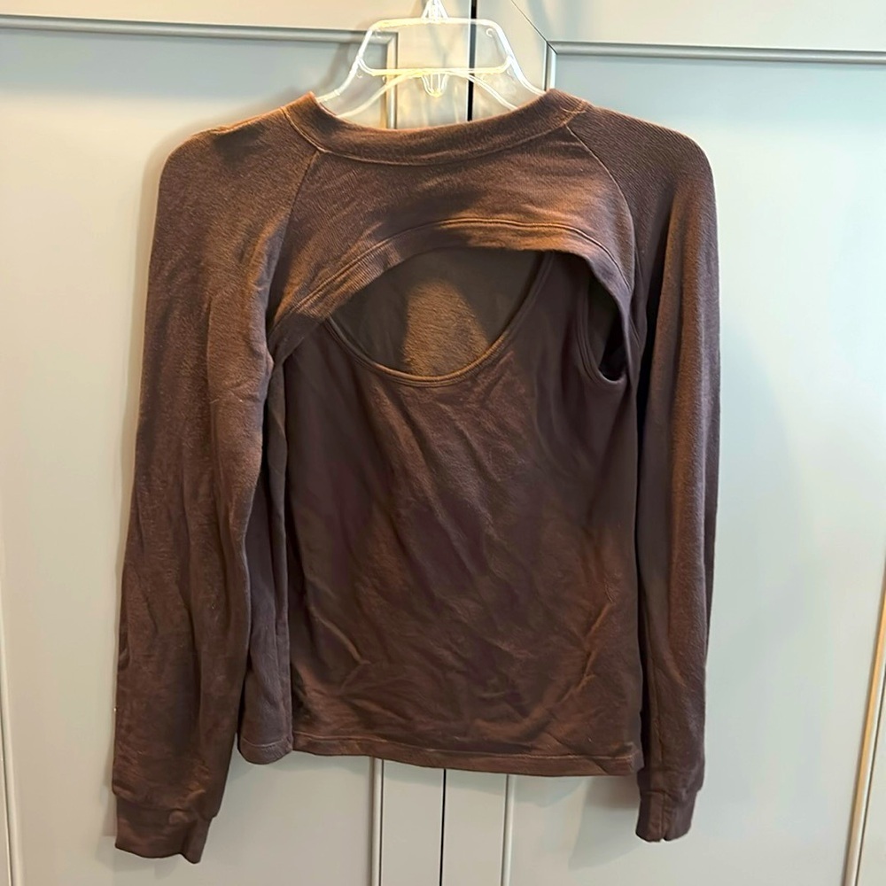 Monrow Peekaboo Sweatshirt in Cocoa sz sm - Picture 1 of 3